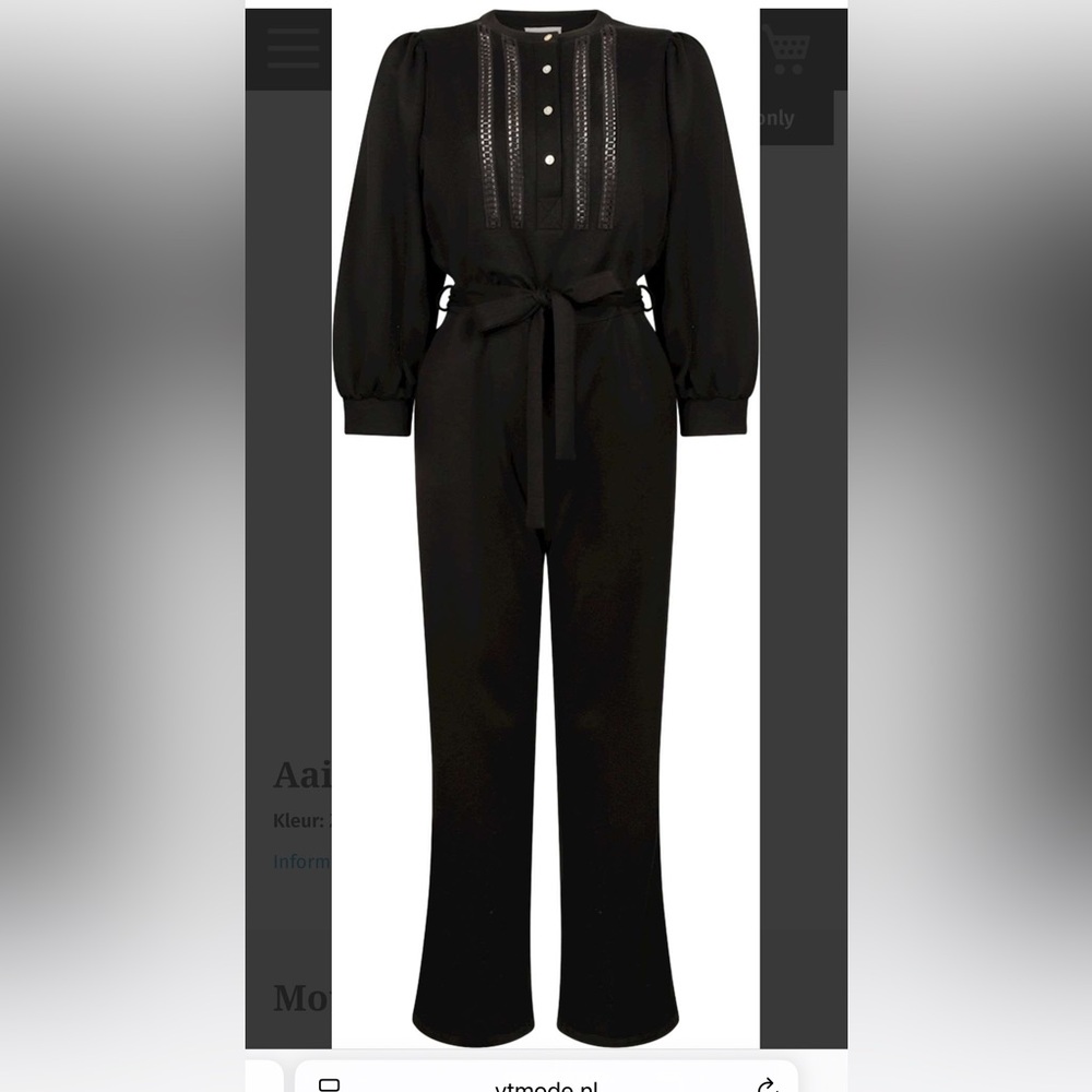 AAIKO Black Chic Mounia Jumpsuit (size M) with Wide-Leg and Puff Sleeves